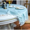 GOEXCPL Round Cotton and Linen Tablecloth with Fringes, Blue-Green Diameter