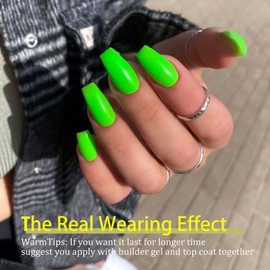 SXVME Soft Gel Nail Tips Long Coffin 300Pcs Pre-applied Tip Primer Nail Tips, Natural Neon Green Colored Gel Tips Acrylic Fake Nails Extensions False Nails Press ons for Easy DIY
