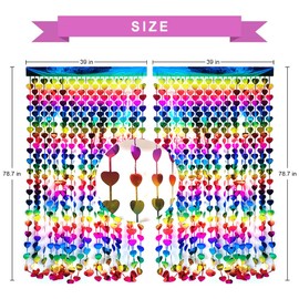 NINGYOHI Rainbow Party Decorations Fringe Curtains Shimmer Curtain Rainbow-Heart Foil Backdrop Streamer Colorful Foil Hanging Curtain Foil Curtains Metallic Fringe Curtain Photo Backdrop 2 Pack