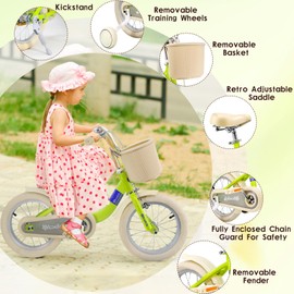 SIMEIQI Girls Bike for Toddlers and Kids Ages 3-12 Years,14 16 18 Inch Kids Bike with Training Wheels & Basket,Kids Bicycle with Coaster Brake & Kickstand,Multiple Colors