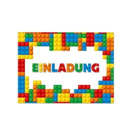 12 Invitation Cards for Children's Birthday Boys Building Blocks