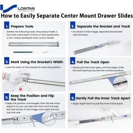 LONTAN 1 Piece Black Center Mount Drawer Slides 14 Inch - Bottom Centered Drawer Mount 3/4 Extension Heavy Duty Drawer Glides for Cabinets, Dressers, and Furniture – Smooth and Quiet Operation
