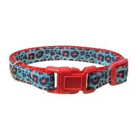 Spoilt Rotten Pets Turquoise & Pink Snazzy Leopard Print Cat Collar with Safety Buckle and Detachable Bell Made in The UK