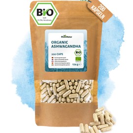 RheinNatur Bio Ashwagandha Kapseln 200 Stück - 3000 mg je Tagesdosis - Reines Bio-Ashwagandha mit pflanzlicher Kapselhülle, vegan - Reich an Mineralstoffen, Vitaminen & Antioxidantien