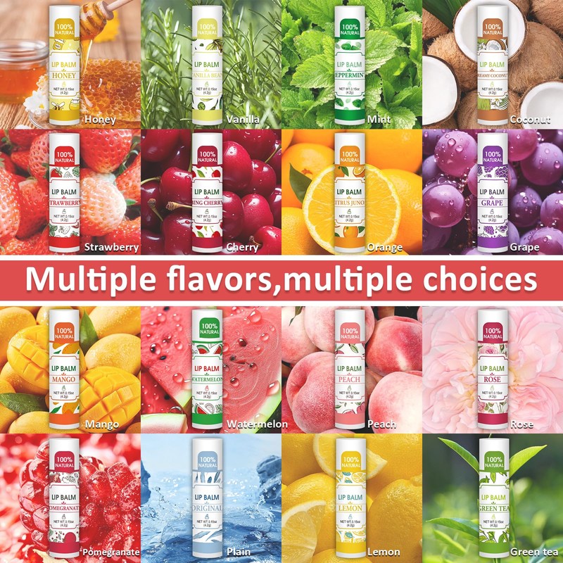 VISRIE 32 Pack Lip Balm, Natural Lip Balm Bulk with