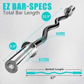 TUYOHW Olympic EZ Curl Bar, 47" Curl Bar for Weight Lifting, Chrome, 2" Weight Plates, Biceps, Triceps, Back/Leg Muscle Group Exercise, Home Gym