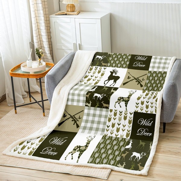 Deer Fleece Throw Blanket Baby 30"x40" Kids Hunting Camouflage Farmhouse