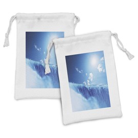 Ambesonne Waterfall Fabric Pouch Set of 2, Niagara Falls and Clear Sky Landscape Image Majestic River Nature Theme Print, Small Drawstring Bag for Toiletries Masks and Favors, 9" x 6", Blue