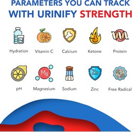 Urinify Mobile App Urine Test Strips -Trusted at Home Sodium, Salinity, Magnesium, Calcium, Electrolytes, Hydration, pH, Vitamin C, Protein, Keto Urinalysis Test Kit - Strength Kit (18 Strips)