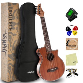 VANPHY Electric Ukelele Concert Ukulele Acoustic Electric Uke with Equalizer 23 inch ukulele for adults Beginner with Starter Ukele Kit Include Ukulele Case Tuner Strap String Picks Clean Cloth
