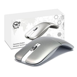 NORMIA RITA Foldable Arc Wireless Mouse Silent Click Bluetooth 5.0 and 2.4GHz Dual Modes Portable Curved Mouse for Home, Office, Travel (Silver)