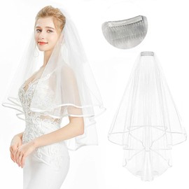YOFASEN Bridal Veil - Wedding Bridal Veil with Comb Wedding Short Veil Bridal Veil Tulle Elegant Bridal Veil Wedding Accessories for Wedding Costume Parties Role Play Photography, off white