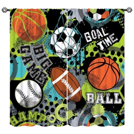 SHElifestyle Kids Sport Soccer Bedroom Window Curtains, Basketball Baseball Rugby Football Sports Theme Window Treatments for Teenager Teens Boys Girls Living Room Playroom W42xL45in(Decor)