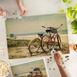 Lantern Press 1000 Piece Jigsaw Puzzle, Jersey Shore, Bicycles and Beach Scene