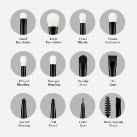 Jessup Make-up Brush Eye Brush Set 12 Pieces Eyeshadow Professional Natural Synthetic Hair Eyeshadow Blender Eyebrow Eyeliner T322
