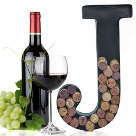 Made Easy Kit Metal Letter Wine Cork Keepsake Saver & Holder Monogram w/Free Wall Mount Kit A-Z (Letter J, Large)