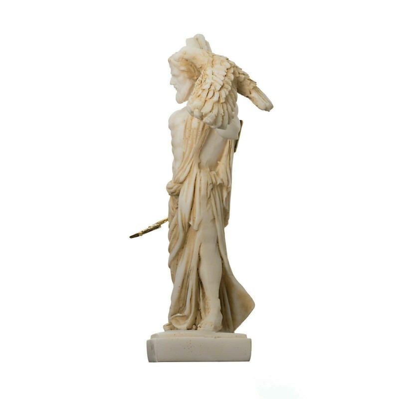 Zeus Greek God Jupiter Thunder Statue Figurine Gold Alabaster 6.3"