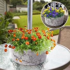 Patio Umbrella Planter 2pcs Around Umbrella Planter Gray 11.41 * 11.41 * 4.72 inch Weatherproof with Drainage Holes Half-Circle Planter Pots with Umbrella Rod Hole for Patio Table