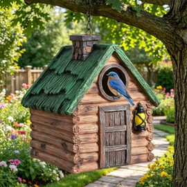 Bird Houses for Outside, Waterproof Resin Bird Box, Birdhouses for Outdoors, Rustic Bird Nesting Box Garden Decor, Hanging Bird House for Small Wild Birds Bluebird Robin Sparrow