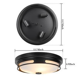 Rosient Close to Ceiling Light Fixture, 16 Inch Large Flush Mount Ceiling Light with Frosted Glass Shade, 3-Light Modern Country Black White Ceiling Lamp for Kitchen Bathroom Hallway Entryway Foyer