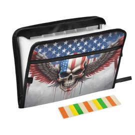 ZENWAWA Expanding File Folder 13 Pockets with Label, Red Blue Skull Print Portable Document Pouch Legal Size Accordion Document Organizer