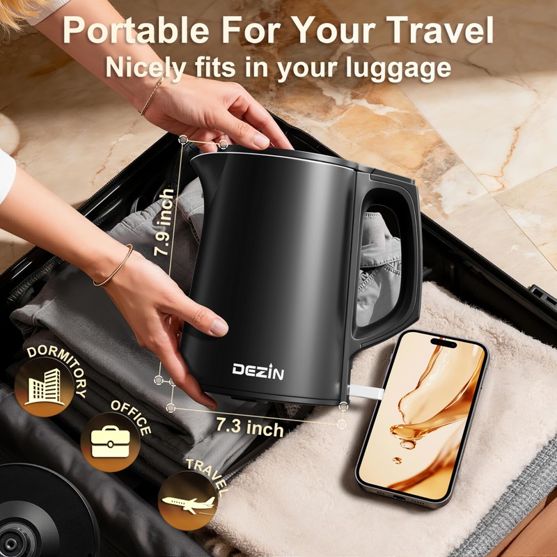 Dezin 0.8L Electric Kettle, Small Electric Kettle with Double Wall