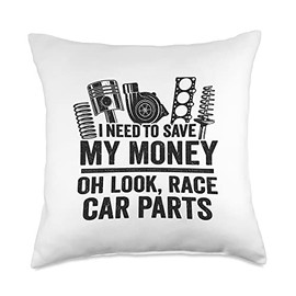 Garage & Classic Car Mechanic Gifts For Men Women I Need to Save My Money Oh Look Race Car Parts Mechanic Throw Pillow, 18x18, Multicolor
