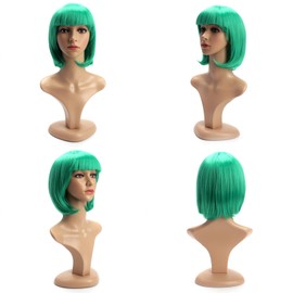 BERRYLION 12 Inch/30cm Bob Wig with Flat Bangs|Short Bob Wigs for Girls|Bob Wigs for Black Women (green)