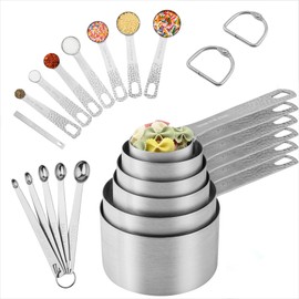 Viwehots Measuring Cups and Spoons Set of 19, 18/8 Stainless Steel Measuring Cups and Spoons Set, 6 Metric Measuring Cups and 7 Measuring Spoons 1 Leveler 5 Mini Measuring Spoons for Baking&Kitchen