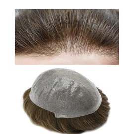 SINGA HAIR Men Toupee with Human Hair and 0.06mm Super Thin Skin All V-looped Technology Toupee Mens Hair Pieces Hair Replacement (8X10 WXL-100% Light Med-Light Density, 5# Medium Light Brown)