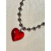 Unbranded Beaded Necklace With Big Large Red Glass Crystal Heart