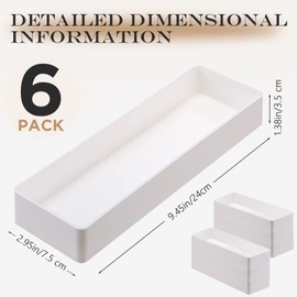 6 Pcs Plastic Desk Drawer Organizer Tray White Desk Organizer Desktop Organizer Accessory Tray Stackable Storage Trays for Office Makeup Bathroom Kitchen Vanity, 9.45 x 2.95 x 1.38 Inch