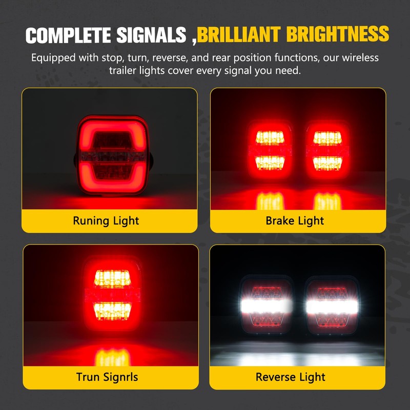 Wireless Trailer Lights Kit, Adjustable Magnetic Towing Lights with Brake