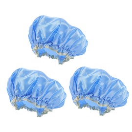 FRCOLOR 3pcs Double-layer Shower Caps for Girls Thickened Peva Bathing Caps Comfortable Reusable Hair for Makeup and Bathing