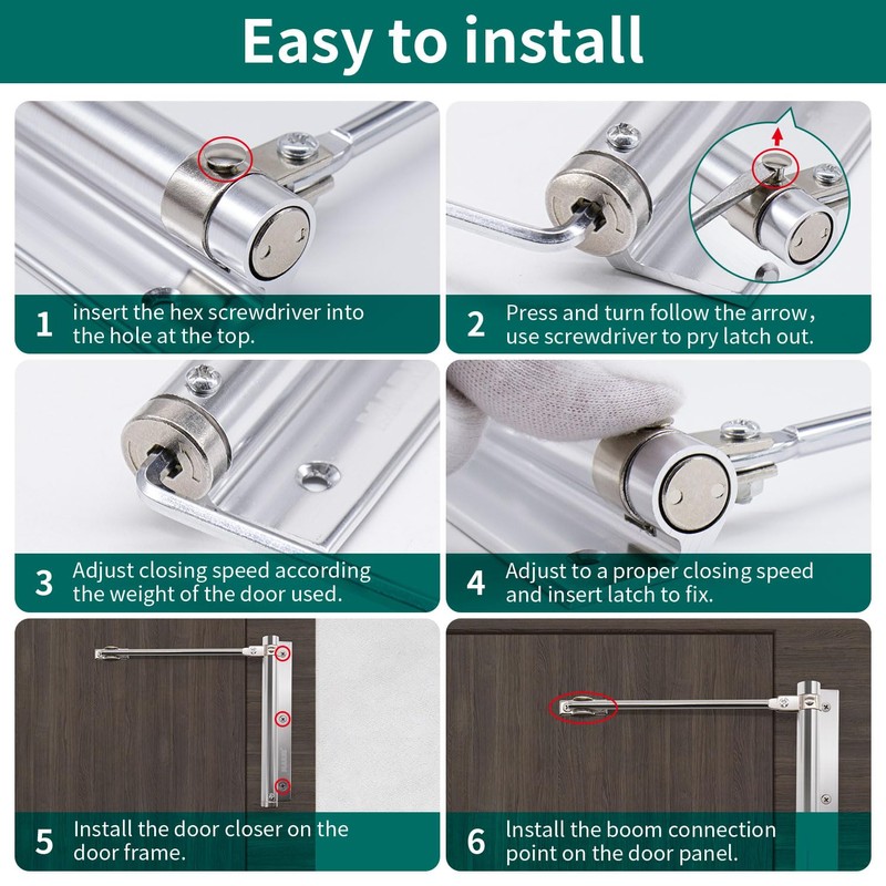 MARIE Automatic Door Closer, Stainless Steel, Adjustable Spring Door Closer