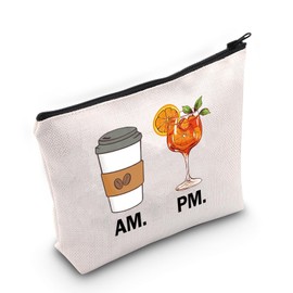 VAMSII Aperol Spritz Lover Gift Coffee AM Aperol Spritz PM Makeup Bag Coffee Lover Cosmetic Bag Retro 90s Aperol Gift (Beige)