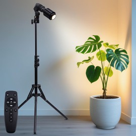 XINCLING 10W Spot Lights Indoor, 22-63.5” Adjustable Tripod & E26 Replaceable 15° to 60° Zoomable Plant Grow Light Bulb, Dimmable 6000K Up Light with Remote, Aluminum Floor Spotlight Indoor, Black