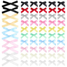 60Pcs Mini Cute Bow Hair Clips for Women, Small Bowknot HairClips Solid Color Ribbon Bow Hairclips Pink White Black Metal Satin Bows Barrettes Hairs Accessories for Hair Design Mixed Colors