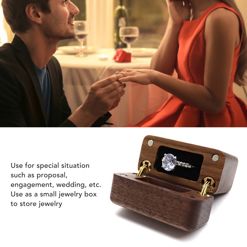 Ring Box Walnut Magnetic Cover Inlay Fleece Portable Wooden Wedding
