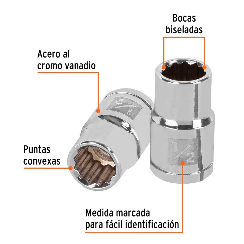 Truper D-1216, Dado de 12 puntas, cuadro 1/2" de 1/2"