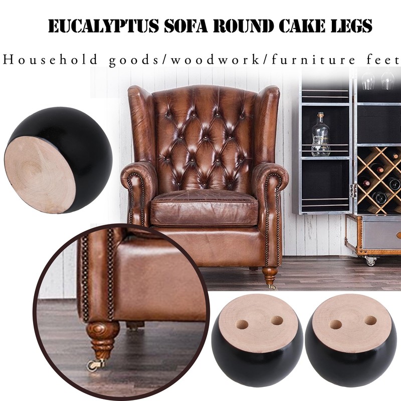 SHANOER 4pcs 40mm Height Black Eucalyptus Wood Round Bun Furniture