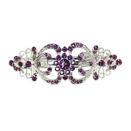 Faship Gorgeous Purple Crystal Hearts And Floral Hair Barrette