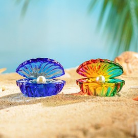 H&D HYALINE & DORA 2PCS Crystal Seashell Figurines with Pearl Decor Crystal Shell Gifts for Women Mother Glass Seashell Figurine Collectible for Wedding Birthday Party Decor(Multicolor)