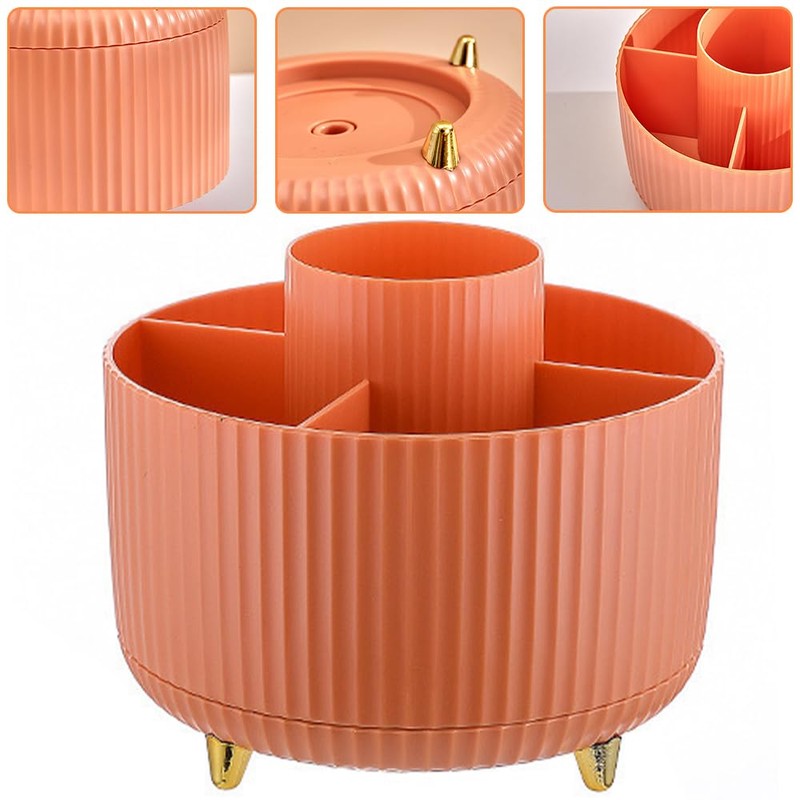 TOMVAES Large Capacity Makeup Brush Holder,360° Rotating Makeup Organizer,5 Slot