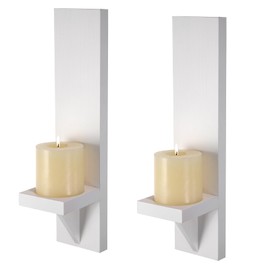 OwnMy Set of 2 Wooden Wall Candle Sconces Rustic Wall Pillar Candle Sconces, White Hanging Wall Candle Sconce Farmhouse Candle Holders for Living Room