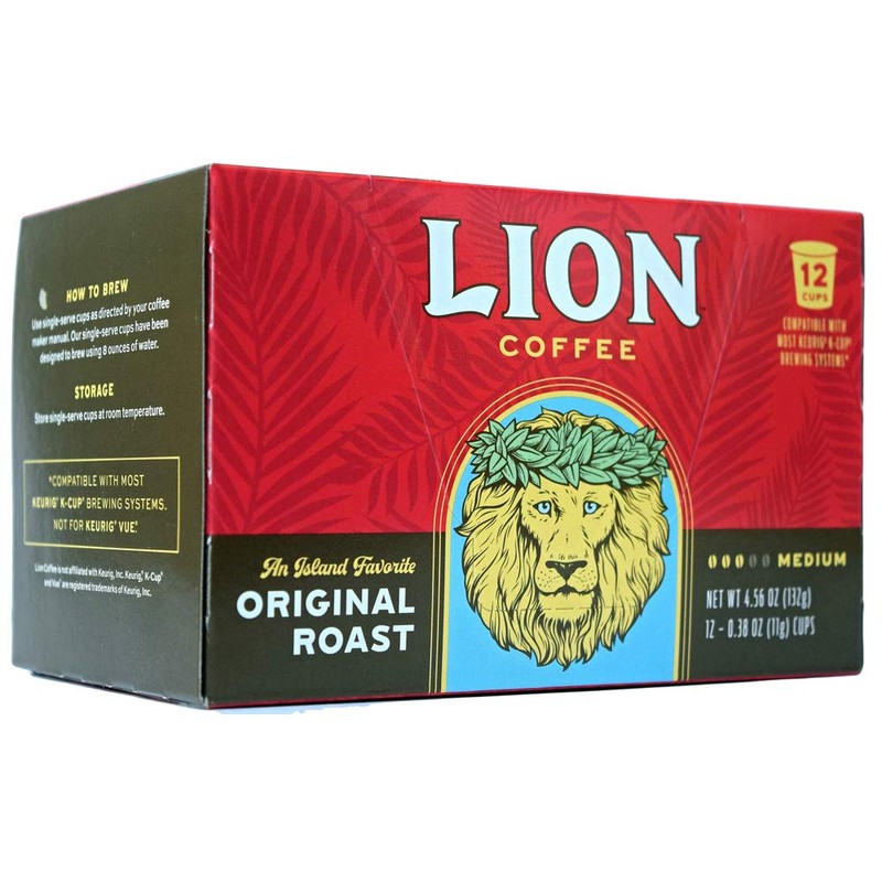 Lion Coffee Original Roast, Single-Serve Coffee Pods - 12 Count