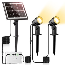 MEIKEE Solar Spotlight 2 Pieces 2700 K Warm White Garden Lighting Solar with Ground Spike IP66 Waterproof 3 Brightness 2 Modes 3000 mAh Garden Lights for Outdoor Garden Lawn Patio Tree
