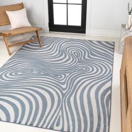 JONATHAN Y SCN103E-8 Maribo High-Low Abstract Groovy Striped Dark Blue/Cream 8 ft. x 10 ft. Indoor/Outdoor Area Rug for Patio, Backyard, Living Room, Bedroom, Office, Hose-Washable