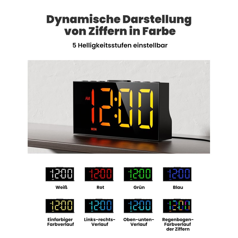 LIORQUE Alarm Clock Digital LED Alarm Clock with 8 Modes