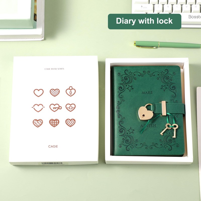 CAGIE Diary with Lock for Girls Heart Shaped Lock Diary